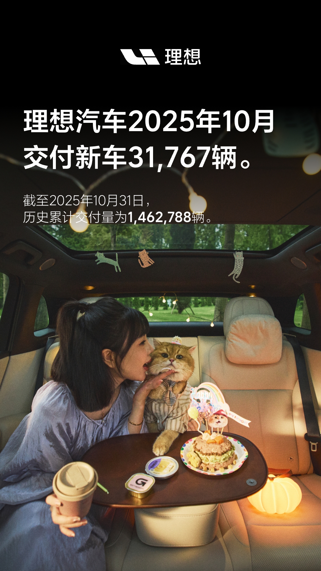 理想汽车2025年10月交付31767辆，历史累计交付超146万辆