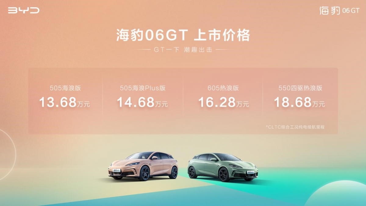 比亚迪海豹06GT 正式上市，售价13.68万元-18.68万元