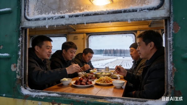 比除夕更早吃上硬菜的人，在东北的绿皮上
