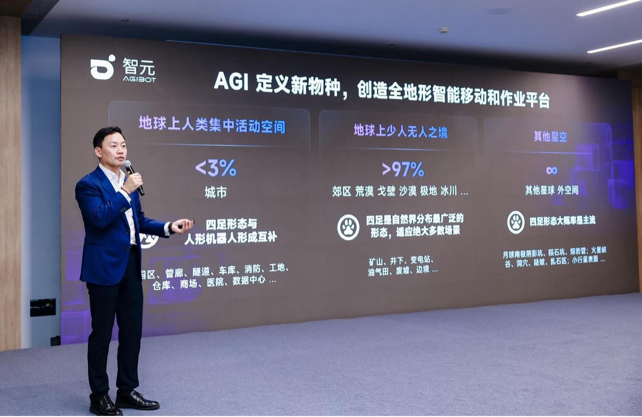 智元酷拓D2系列四足机器“人”亮相智元合作伙伴大会，用AGI定义新物种